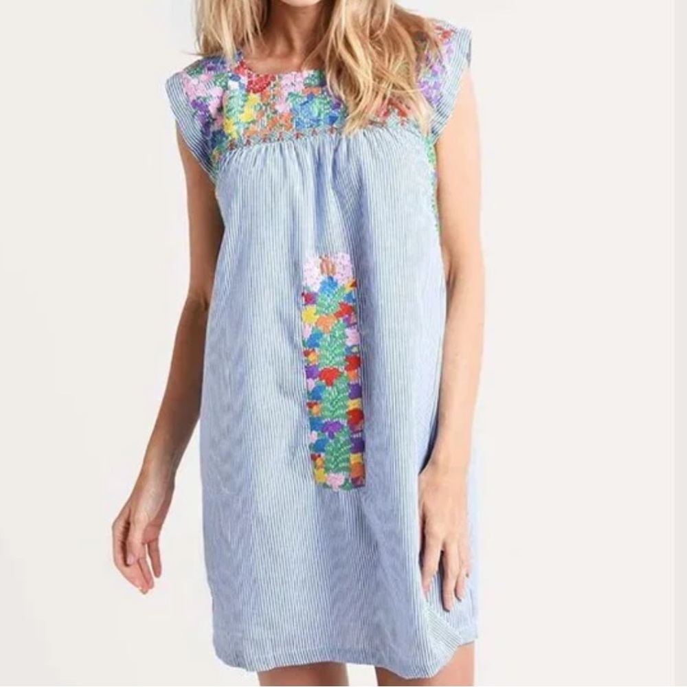 Colorful Embroidered Gingham Dress